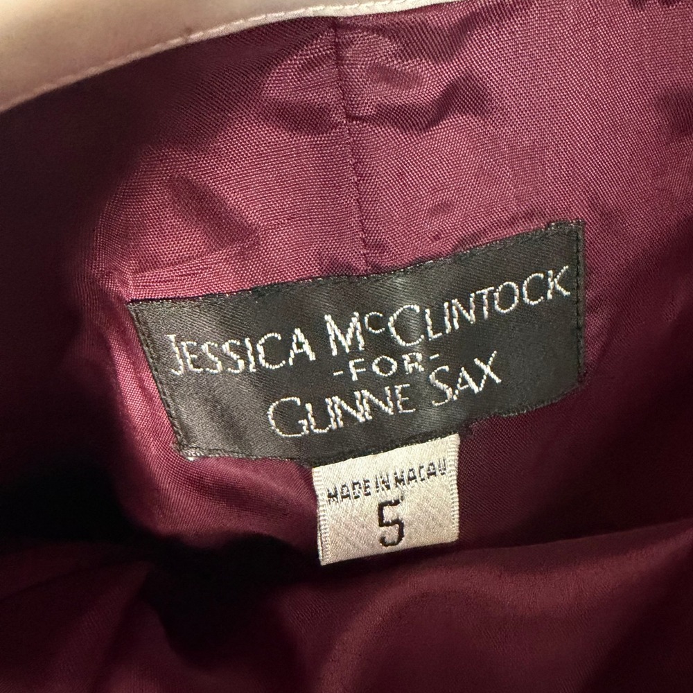 Jessica McClintock Gunne Sax Gown Women 5 Burgundy Satin Strapless Bow Dress - Picture 4 of 10